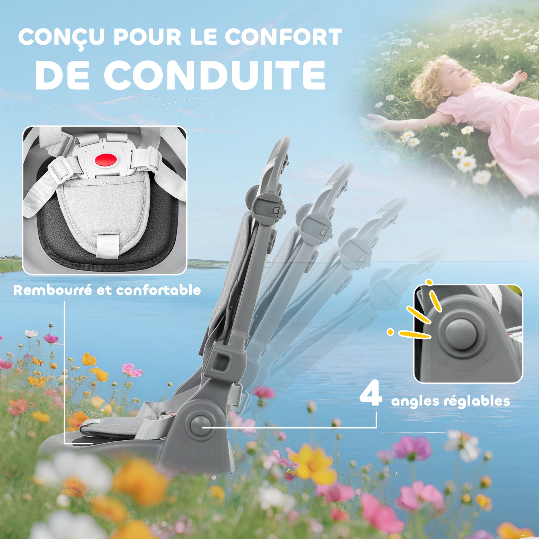 Tricycle bébé évolutif 6 en 1, tricycle enfant pliable avec poignée parentale réglable, siège pivotant 360°, gris