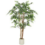 Plante artificielle intérieure 150 cm banian arbre artificiel, pot en plastique et tronc en bois massif, vert