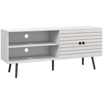 Meuble TV pour télévision jusqu'à 65 pouces avec 2 compartiments ouverts et 1 étagère réglable 145x38x65 cm Blanc