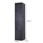 Armoire à casiers à 4 niveaux, casier vestiaire métallique avec 2 portes verrouillables à 2 clés, 38x46x180cm, noir