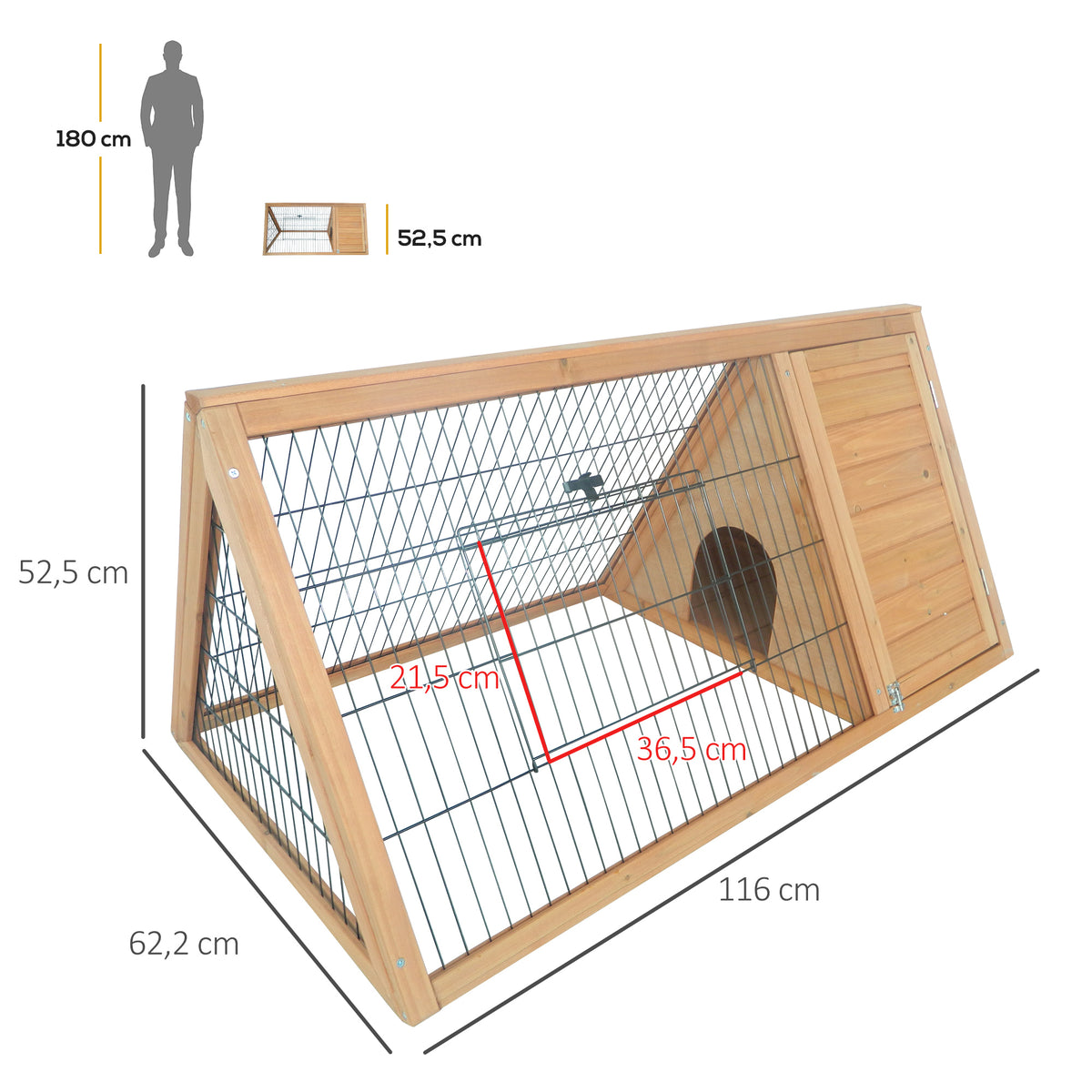 Clapier triangulaire de sol enclos extérieur niche double porte convient aux lapins poules tortue terrestre dim. 116L x 62,2l x 52,5H cm bois massif pin