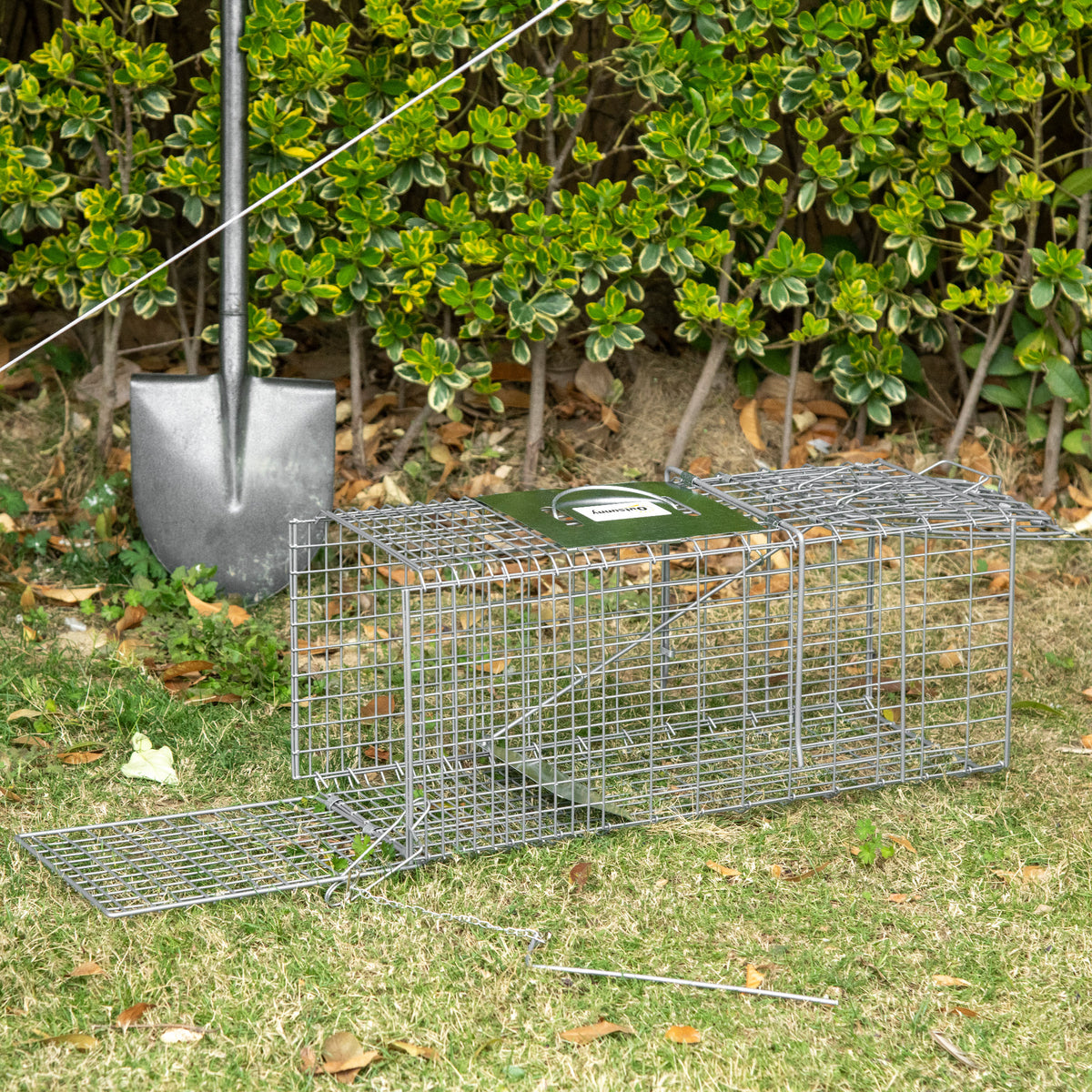 Trappola a gabbia pieghevole per piccoli animali tipo ratti e topi - 2 porte, maniglia, 66 x 24 x 30,5 cm, acciaio grigio