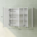 Armadietto a muro per bagno con specchio, mobiletto da bagno a 3 ante a specchio, ripiani regolabili, 91,5x11,5x65cm, bianco