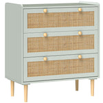 Commode design bohème en rotin avec 3 tiroirs, meuble de rangement pour le salon, le couloir, l'entrée, vert olive