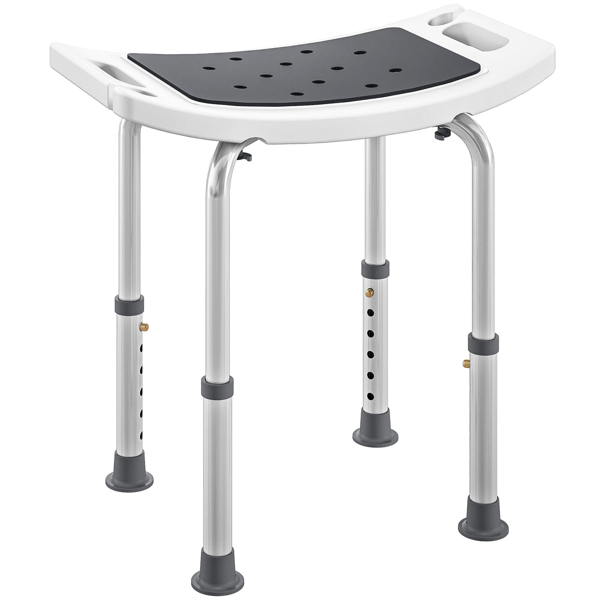 Sedile doccia regolabile in altezza, sgabello doccia ergonomico, piedini antiscivolo, carico max. 135 kg, alluminio HDPE, grigio