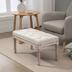 Banc Banquette classique capitonné 80cm bout de lit Rembourrée en lin - bois d'hévéa sculpté, patiné - Crème
