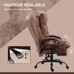 Fauteuil de bureau massant et chauffant, chaise de bureau, hauteur réglable, dossier inclinable, 66x74x121,5cm marron