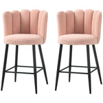 Lot de 2 tabourets de bar, chaises de bar avec dossier et repose-pieds, pieds en acier, 52 x 53 x 93 cm, rose