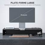 Rehausseur écran PC bureau support d'écran d'ordinateur de 100 cm support moniteur avec deux compartiments, noir