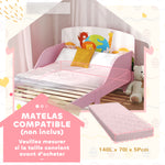 Lit Enfant 70x140 cm motif animal 140 x 70 cm avec sommier à lattes en bois design bas sécurisé rose