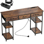 Bureau avec rangement avec prises de courant, 3 tiroirs en tissu et 4 étagères de rangement, 120 x 40 x 76 cm, marron