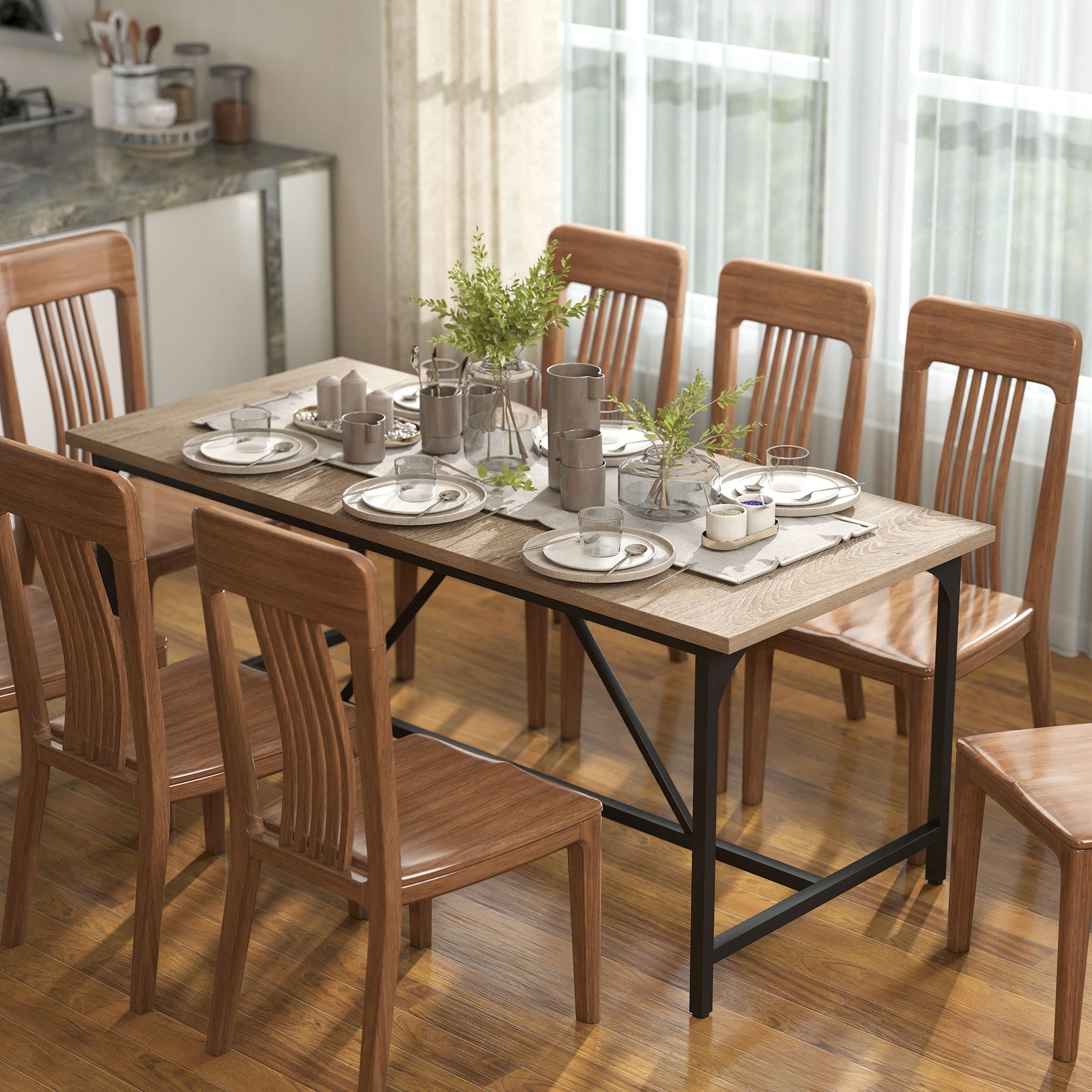 Table à manger rectangulaire pour 6-8 personnes table de cuisine style industriel 180 x 80 x 75,5 cm effet bois naturel