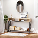 Table Console Table d'Entrée Industriel Multi-rangements 120 x 23,5 x 75 cm Bois Chêne