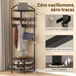 Meuble d'entrée d'angle, vestiaire à 4 niveaux, rangement pour chaussures, 8 patères mobiles, 2 étagères, brun rustique