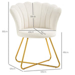 Fauteuil coquillage chaise coiffeuse fauteuil en velours fauteuil de salon avec pieds en acier 69 x 64 x 80 cm crème