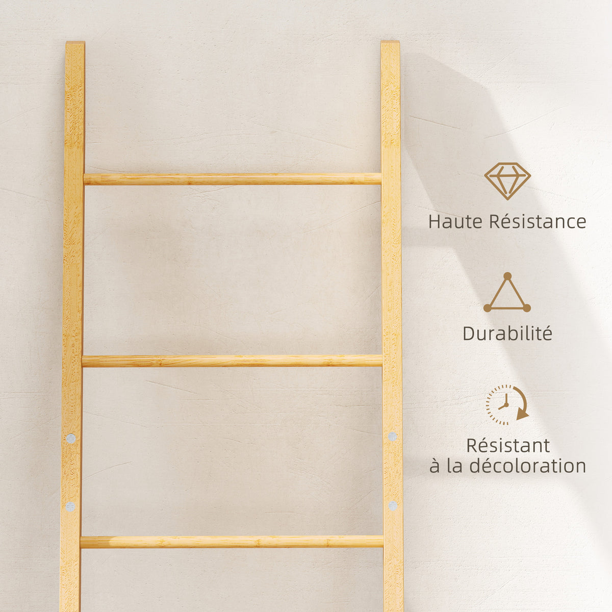 Bamboo towel rack with laundry basket, towel ladder with 1 laundry basket, 43 x 35 x 133 cm, gray
