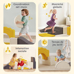 Parcours motricité bébé blocs mousse éducatifs modulables 7 pièces housse lavable en velours base antidérapante jaune