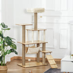 Krabpaal speeltoren voor katten, plateaus, huisje, bed, hangmat, ladder en krabpalen van jute 60x40x130cm geel
