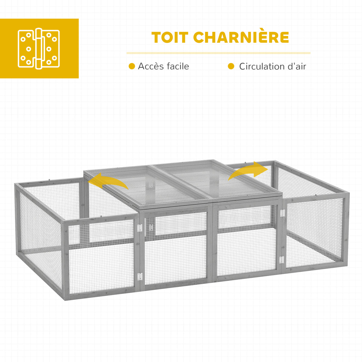 Clapier cage à lapins extérieur intérieur 2 portes supérieures 181L x 100l x 48H cm bois massif gris