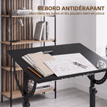 Table à Dessin Inclinable 0°-85°, Bureau à Dessin Réglable en Hauteur avec Rebord Antidérapant, Cadre en Acier, Noir