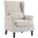 Wohnzimmersessel, moderner Beistellsessel aus Cord mit hoher Ohrensessel-Rückenlehne, Lendenkissen, Beige