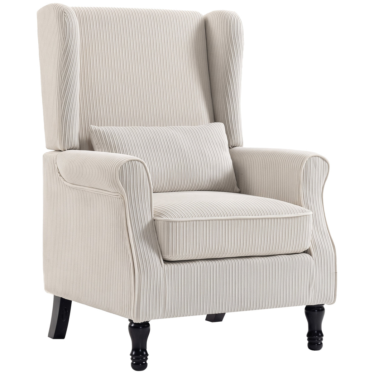 Wohnzimmersessel, moderner Beistellsessel aus Cord mit hoher Ohrensessel-Rückenlehne, Lendenkissen, Beige