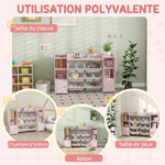 Meuble rangement enfant, étagère de rangement pour jouets enfants avec 8 bacs amovibles, 140 x 30 x 90 cm, rose