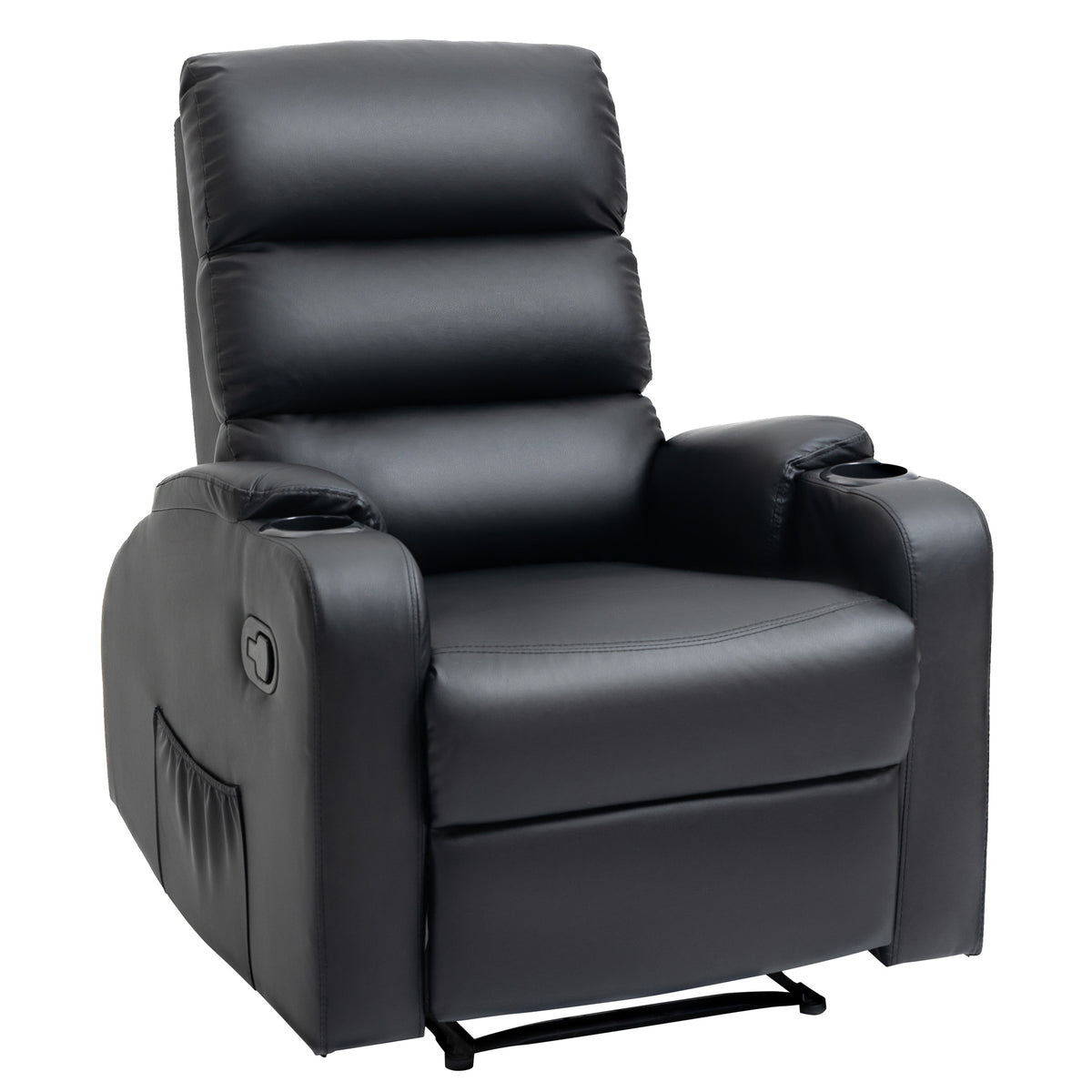 Poltrona relax reclinabile con poggiapiedi regolabile, rivestimento sintetico nero