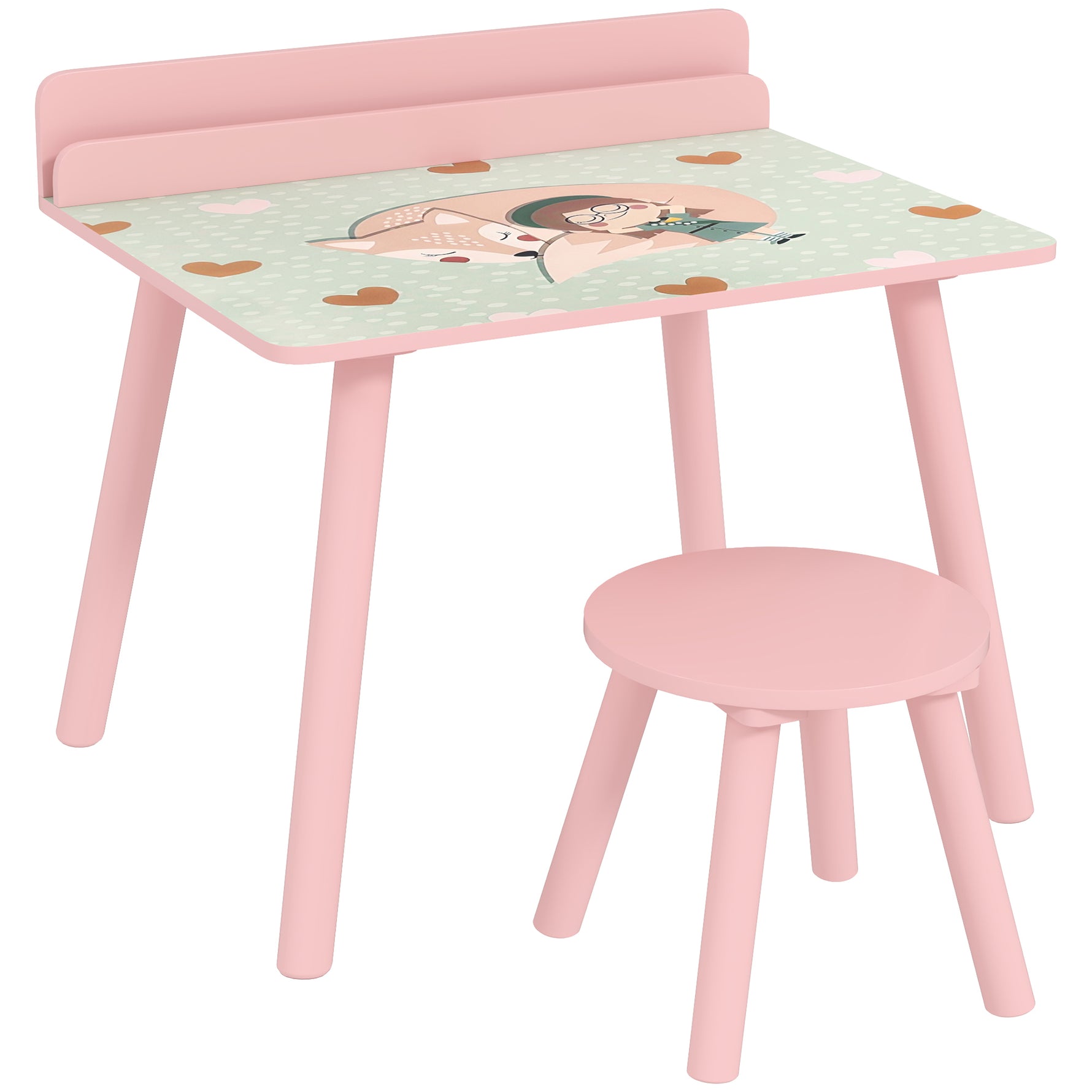 Ensemble table et chaise enfant table pour enfant avec chaise avec porte-livres motifs d'ours pour enfants 3-8 ans rose