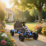 Kart à pédales pour enfants, karting enfant 3 à 6 ans avec roue libre, frein, roues EVA antidérapantes, bleu