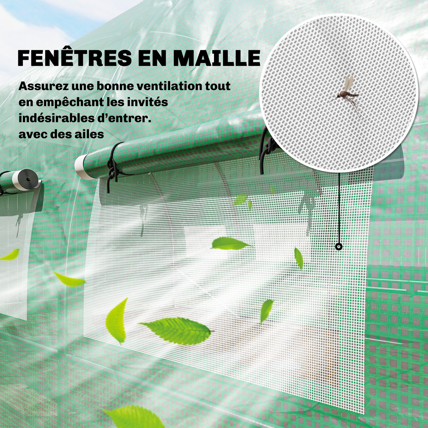 Serre tunnel de jardin 18m², serre de jardin tunnel avec porte et 12 fenêtres avec moustiquaires, 295x597x200cm, vert