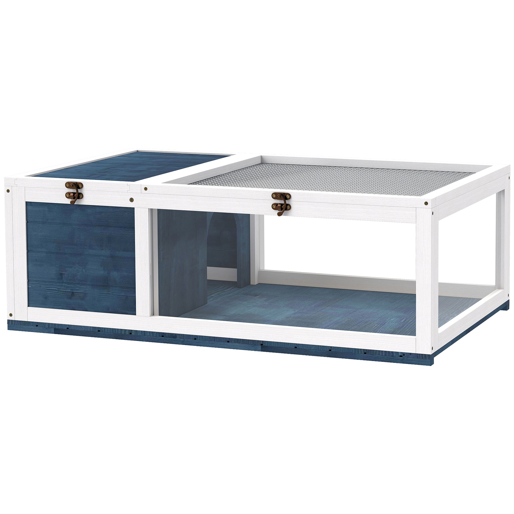 Maison enclos cage habitat pour petit animal tortues avec 2 espaces 91 x 60,5 x 32 cm bois massif bleu