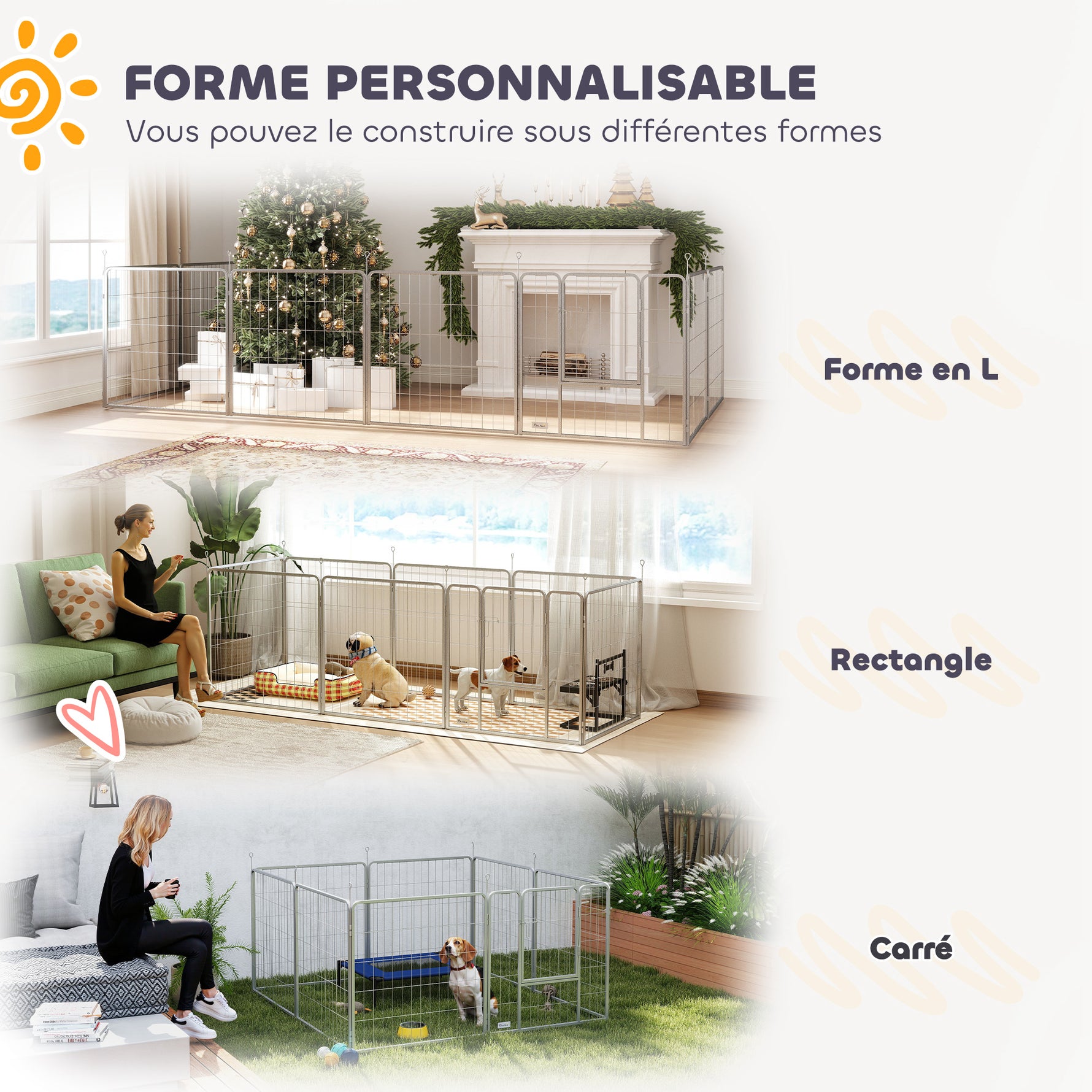 Parc pour chien enclos chien 8 panneaux modulable pliable acier avec porte pour chiot intérieur extérieur 80H cm argent