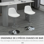 Lot de 2 tabourets de bar chaise haute cuisine avec dossier et repose-pieds, hauteur réglable, 41x42x82-104cm, blanc