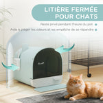 Maison de toilette pour chat avec tiroir amovible, bac à litière fermé avec tapis anti-trace, pelle, filtre anti-odeur et porte battante, nettoyage facile, 43 x 44 x 47 cm, vert