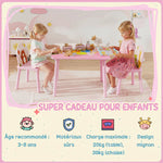Table enfant avec chaise, ensemble table et 2 chaises en bois pour dessiner, jouer, étudier, rose