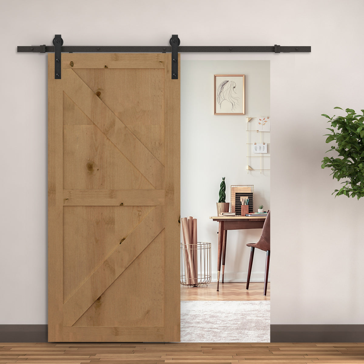 200 CM Rail porte coulissante quincaillerie de porte coulissante en acier au carbone capacité de charge 90 kg - noir