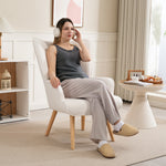 Fauteuil de salon en tissu bouclette, fauteuil capitonné et rembourré avec pieds en bois, 71 x 74 x 96 cm, beige