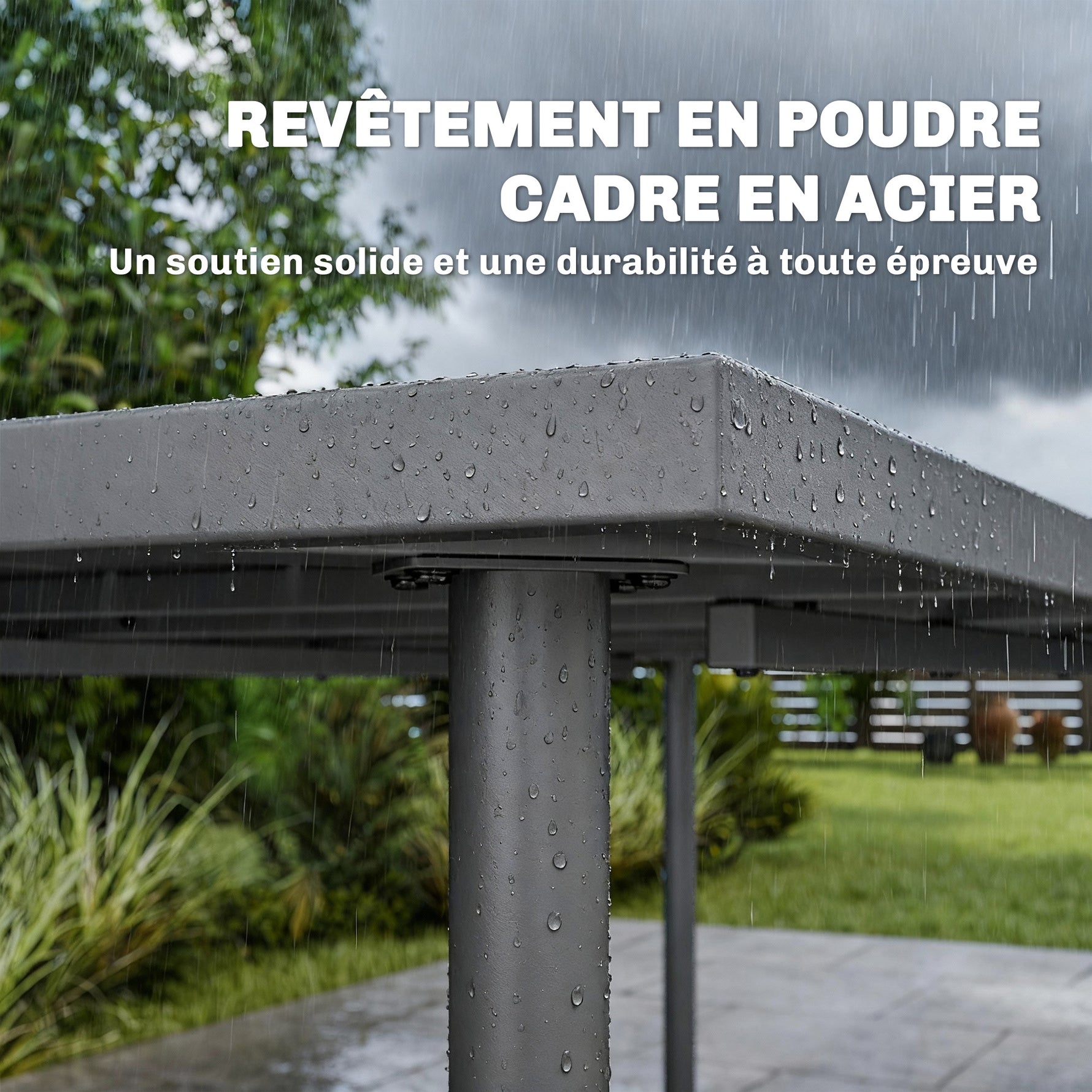 Table de jardin pour 6 personnes, 165 x 80 cm, table à manger extérieure rectangulaire avec plateau à lattes en métal