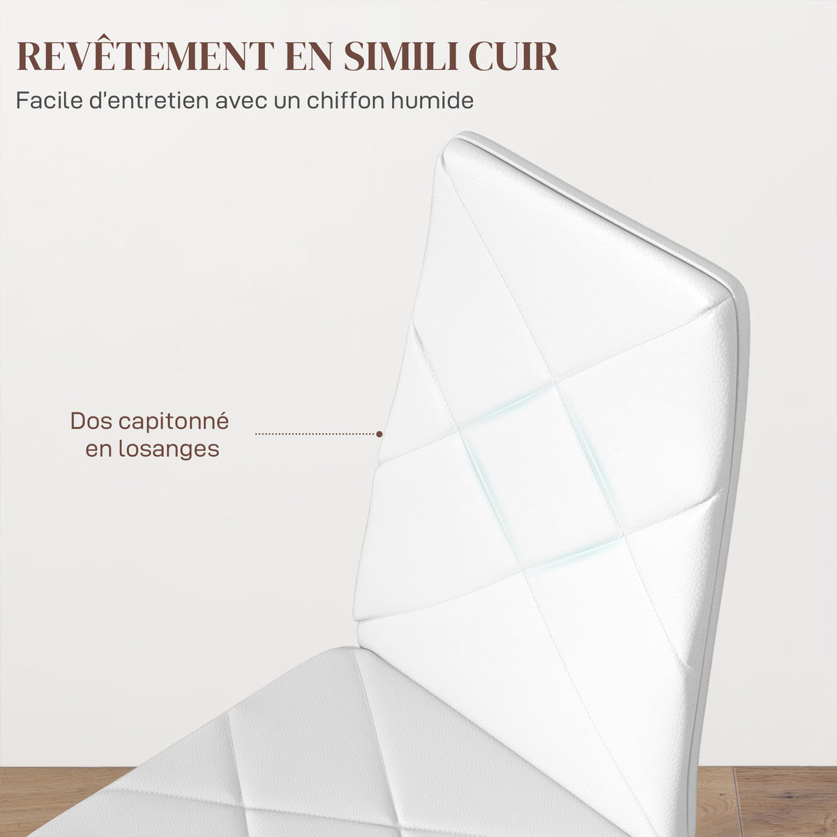 Lot de 2 chaises de salle à manger avec dossier haut, revêtement synthétique et pieds en acier, blanc