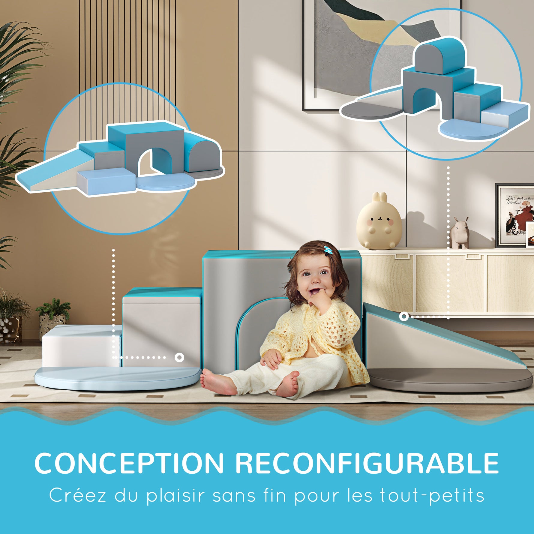 7PCS Module motricité bébé parcours motricité bébé en mousse EPE pour enfants d'âge préscolaire, multicolore