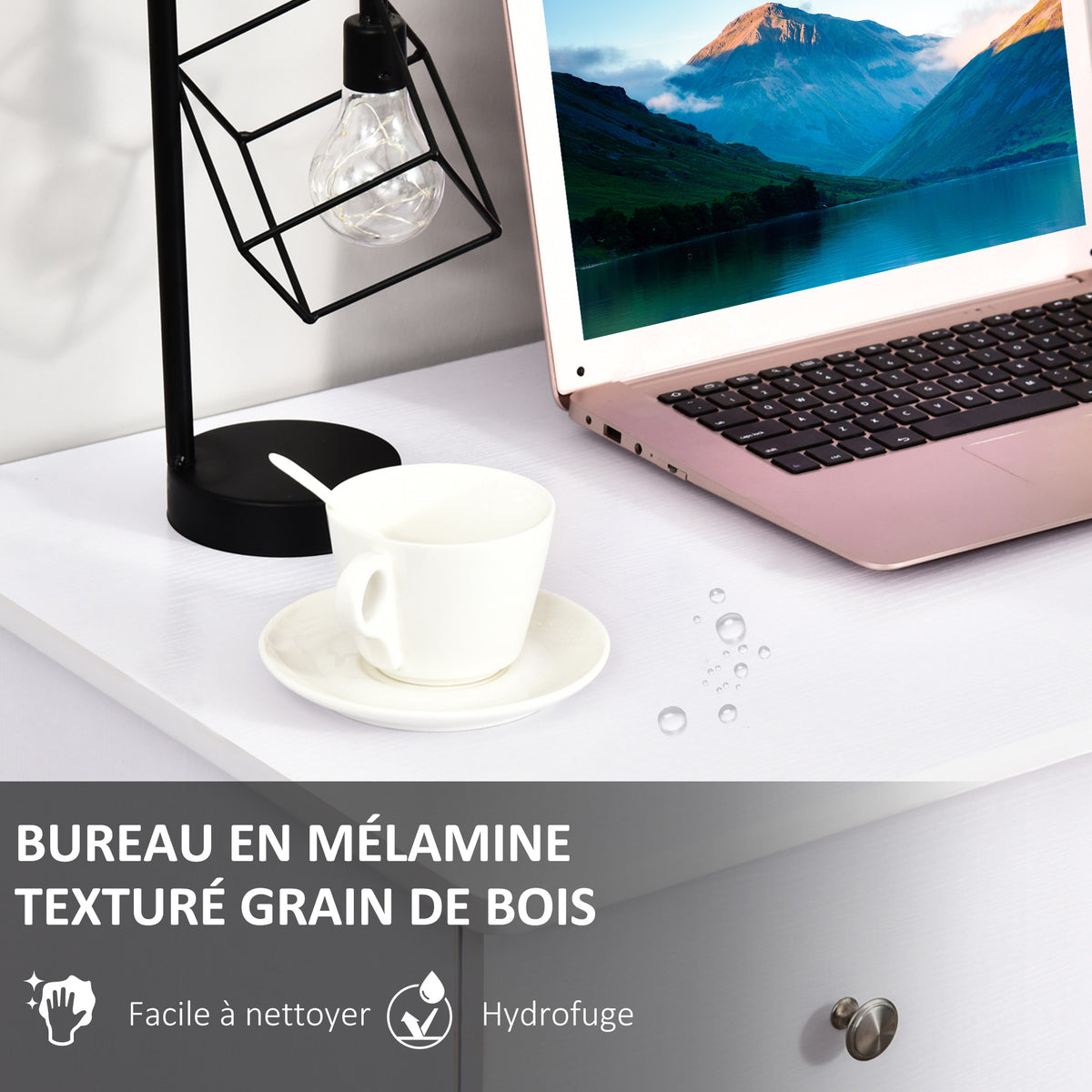 Bureau informatique multimédia multi-rangements 3 tiroirs 2 étagères 120L x 49l x 72H cm blanc