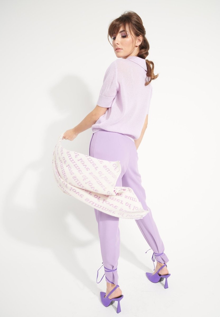 Bandana femme en cachemire imprimé blanc écru & violet - UNI 7-3