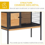 Cage à lapins en bois sur pieds, clapier pour rongeurs, cochons d'inde avec toit ouvrable - dim. 91,5L x 45l x 70H cm
