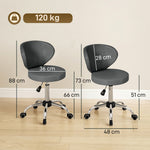 Taburete con ruedas, taburete de masaje de PU con altura ajustable de 73-88 cm y respaldo, giratorio 360°, gris