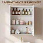 Armoire avec Miroir en Bois Rangement Salle de Bain Fermeture Porte Tampon MDF