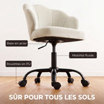 Chaise Bureau en Velours, Chaise Coiffeuse avec Dossier en Pétale, Hauteur Réglable, Fonction Bascule, Crème