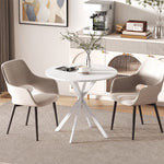 Ronde eettafel voor 2 personen met blad in houtlook en gekruist stalen onderstel, wit