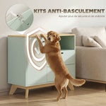 Buffet salon, meuble de rangement avec porte, 2 tiroirs, compartiment ouvert et étagère réglable, vert clair et chêne