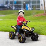 Quad électrique enfant 12 V, voiture électrique enfants 2 moteurs 2 vitesses 3-6 km/h, phares LED, klaxon, pour enfant de 3 à 5 ans, poignée et selle ergonomique, jaune